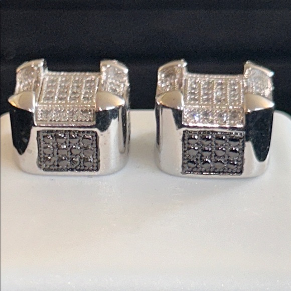 Silver Square CZ Stud Earrings - Picture 4 of 8